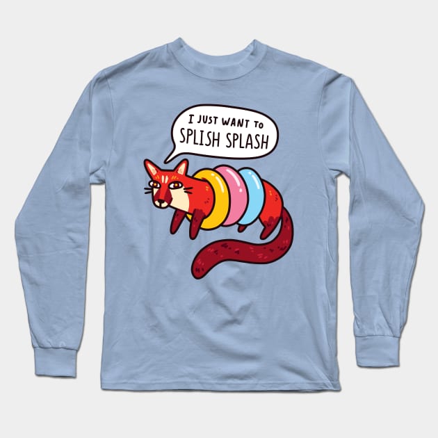 Cute Aquatic Genet With Swim Rings & "I Want To Splish Splash" Typography Long Sleeve T-Shirt by LydiaLyd